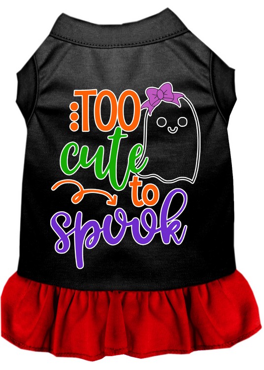 Too Cute to Spook-Girly Ghost Screen Print Dog Dress Black with Red Sm